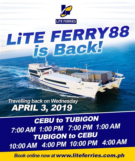 Cebu to Tubigon and v.v.: Lite Ferries Ferry Schedule .